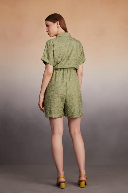 Textured Olive Utility Romper