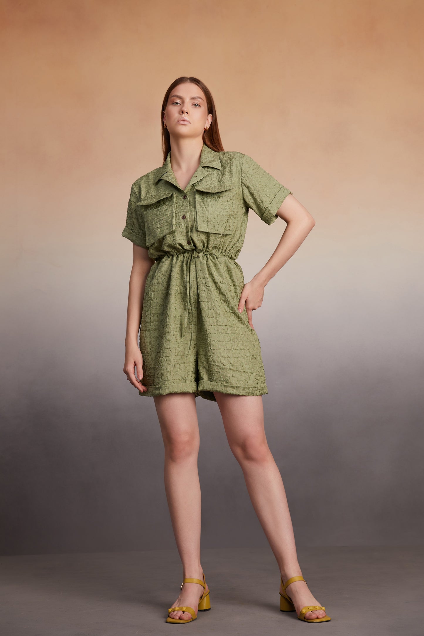 Textured Olive Utility Romper