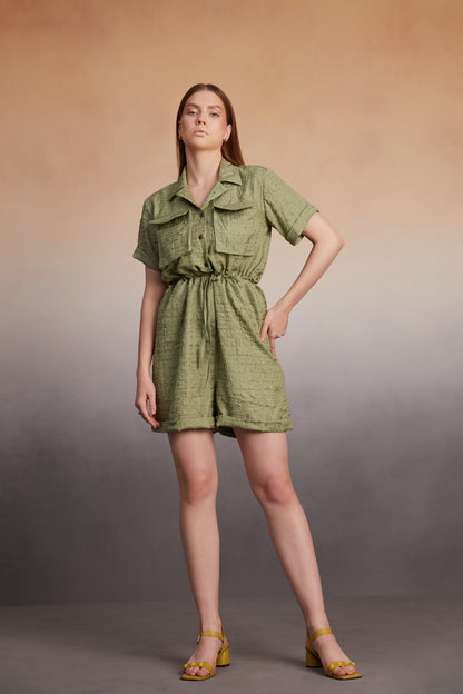 Textured Olive Utility Romper
