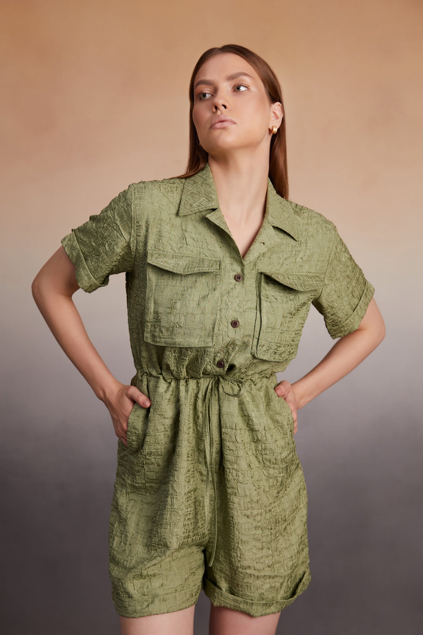Textured Olive Utility Romper