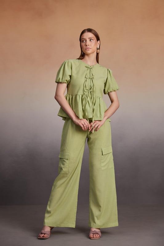 Peplum Top and Wide-Leg Cargo Pants Co-Ord Set