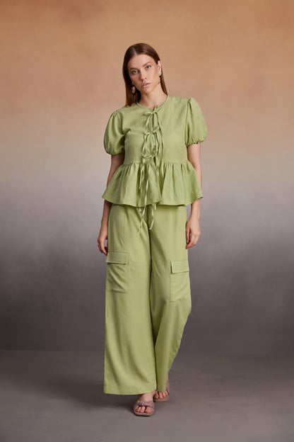 Peplum Top and Wide-Leg Cargo Pants Co-Ord Set