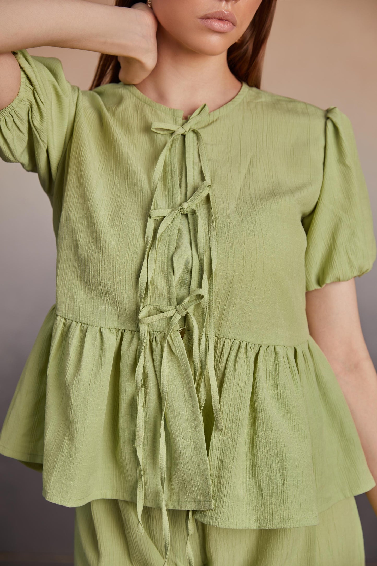 Peplum Top and Wide-Leg Cargo Pants Co-Ord Set