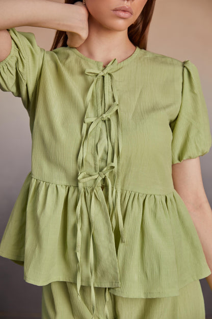 Peplum Top and Wide-Leg Cargo Pants Co-Ord Set