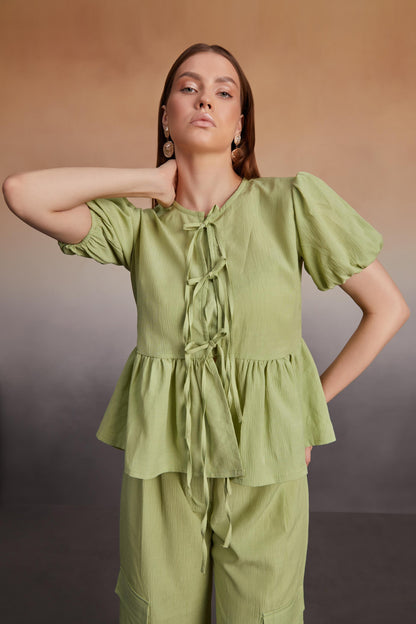 Peplum Top and Wide-Leg Cargo Pants Co-Ord Set