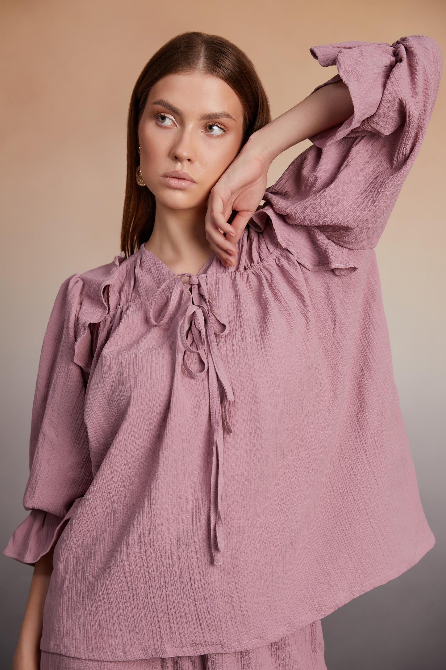 Ruffled Blouse and Wide-Leg Pants Co-Ord Set