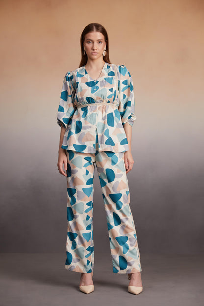 Abstract Printed Co-Ord Set with Lace Detail