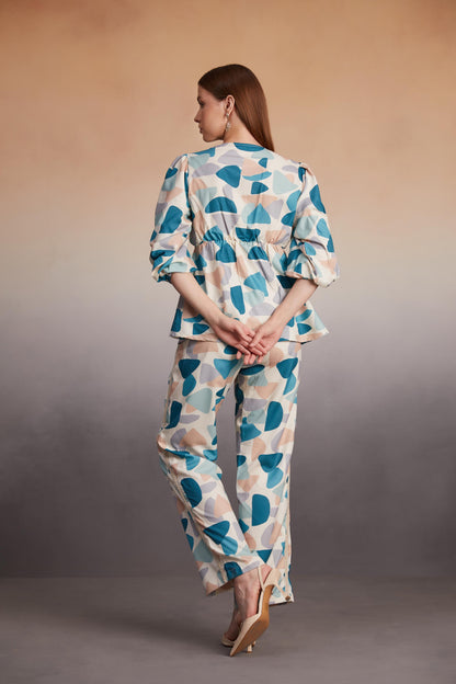 Abstract Printed Co-Ord Set with Lace Detail