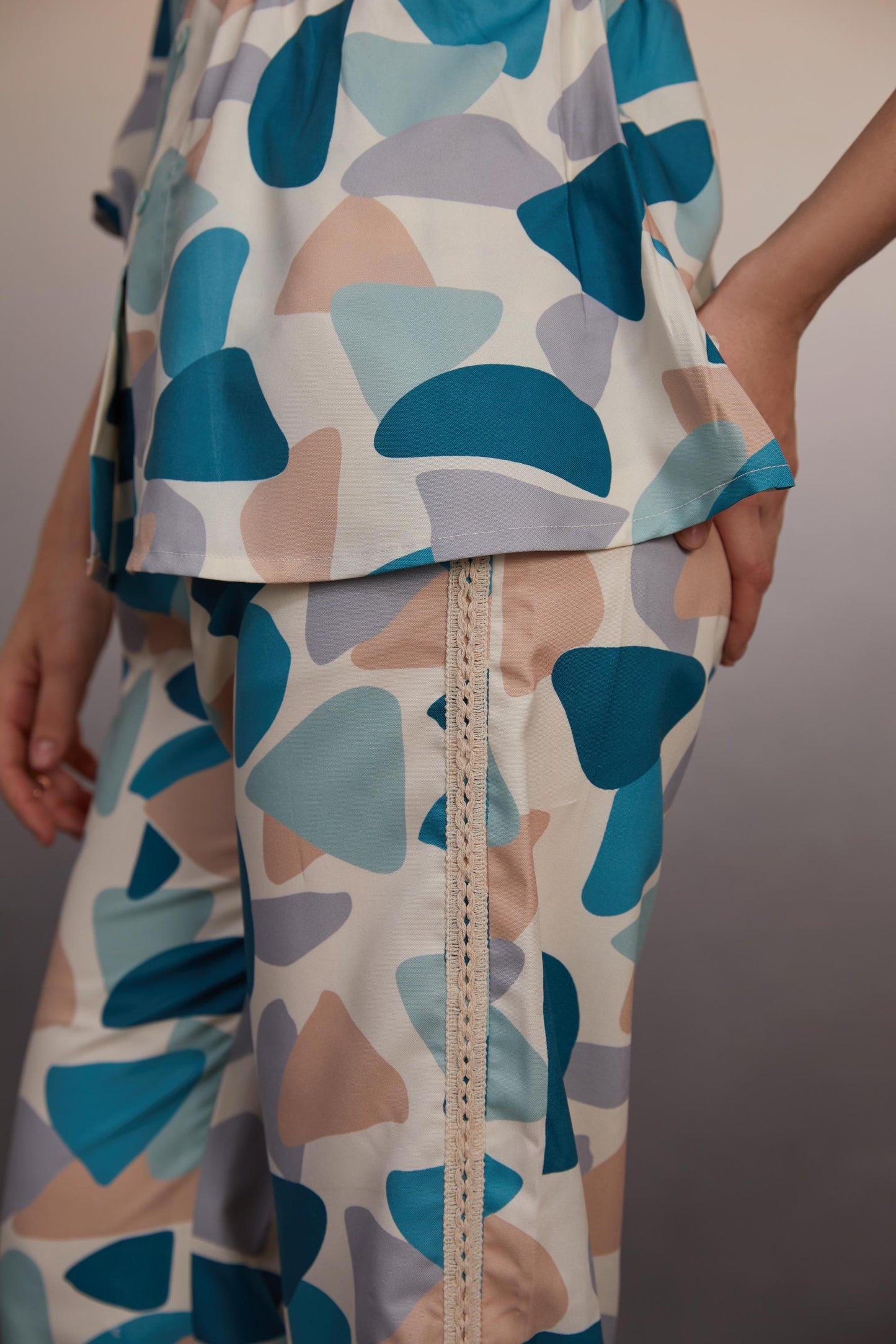 Abstract Printed Co-Ord Set with Lace Detail