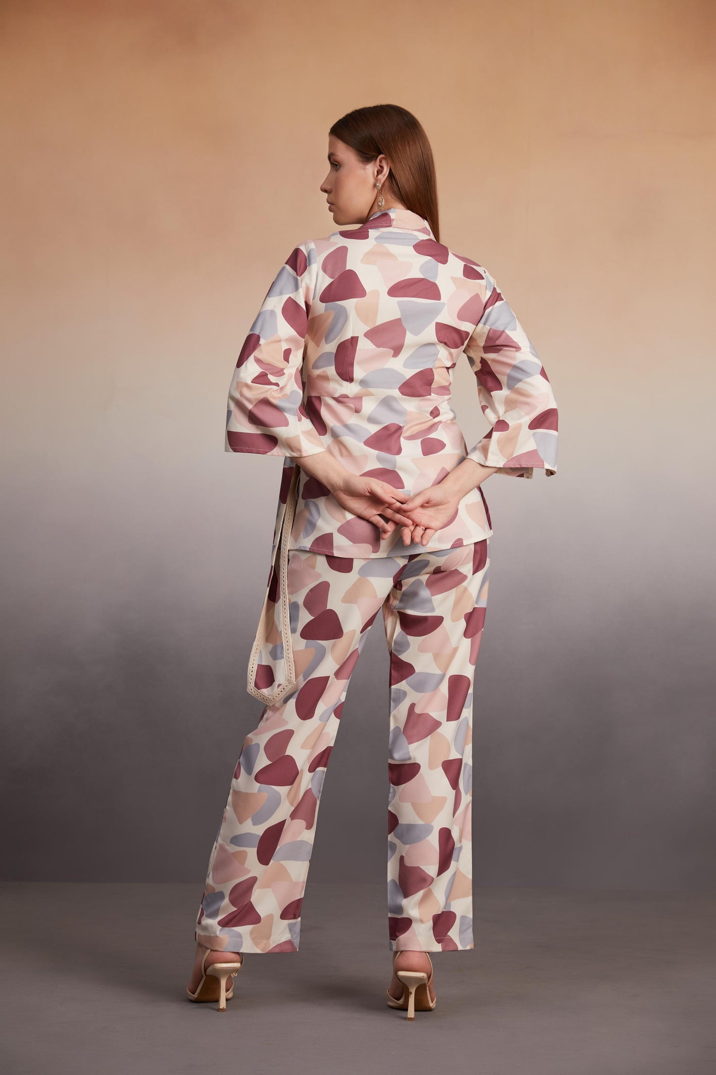 Abstract Wrap-Style Co-Ord Set with Lace Details