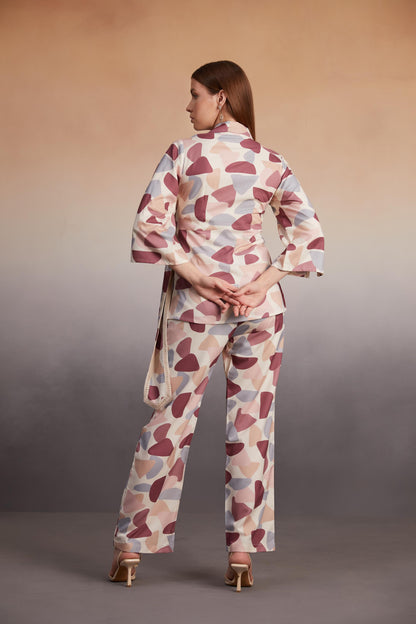 Abstract Wrap-Style Co-Ord Set with Lace Details