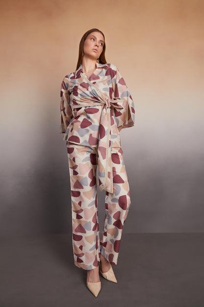 Abstract Wrap-Style Co-Ord Set with Lace Details