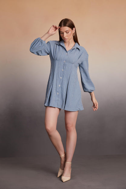 Button-Down Textured Mini Shirt Dress