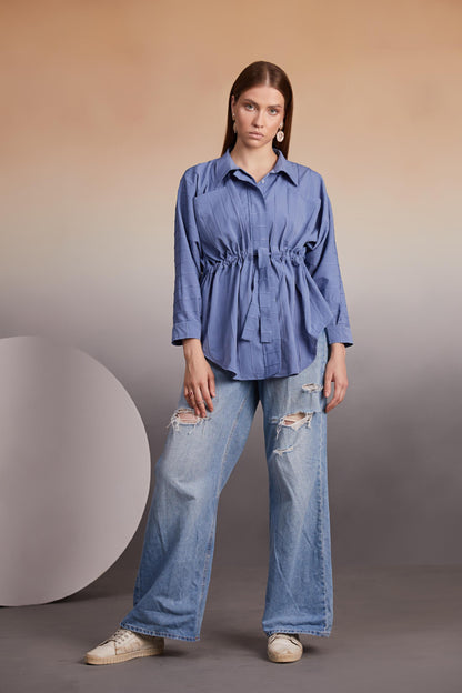 Cinched Indigo Oversized Shirt