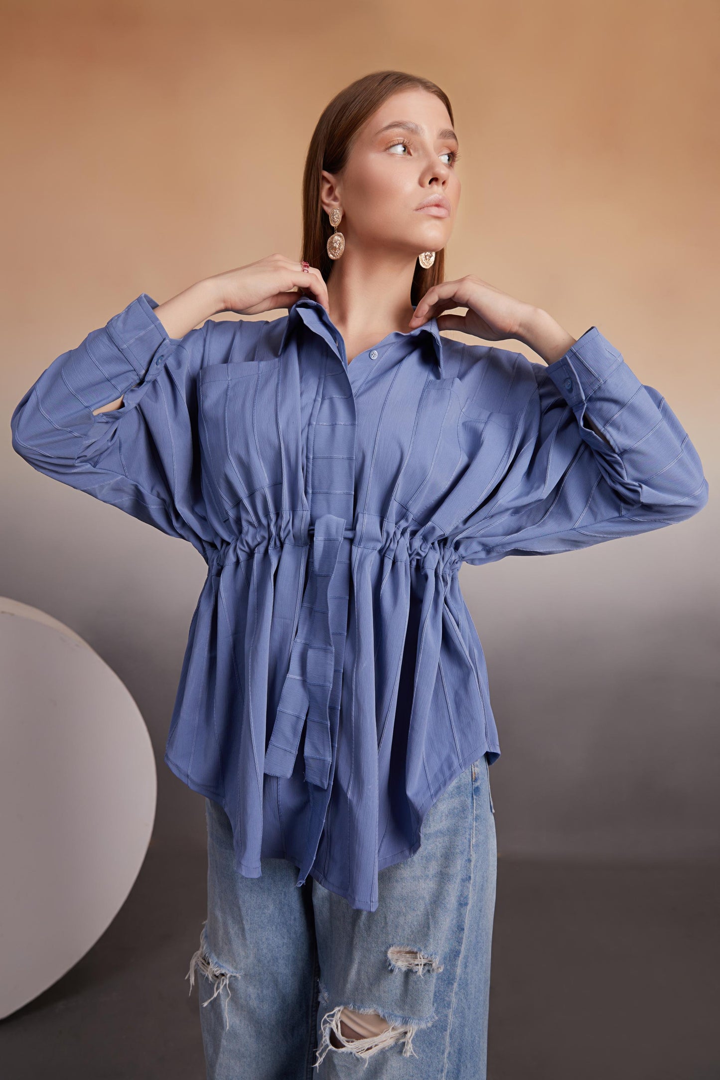 Cinched Indigo Oversized Shirt