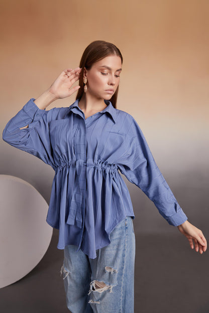 Cinched Indigo Oversized Shirt