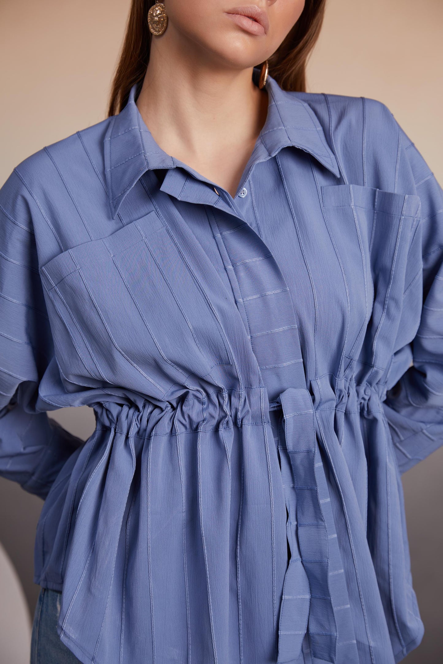 Cinched Indigo Oversized Shirt