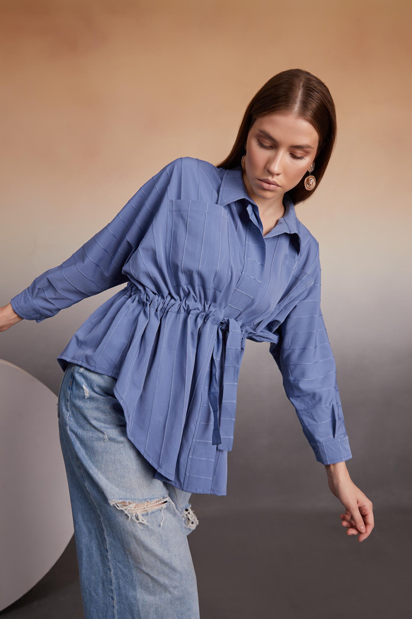 Cinched Indigo Oversized Shirt