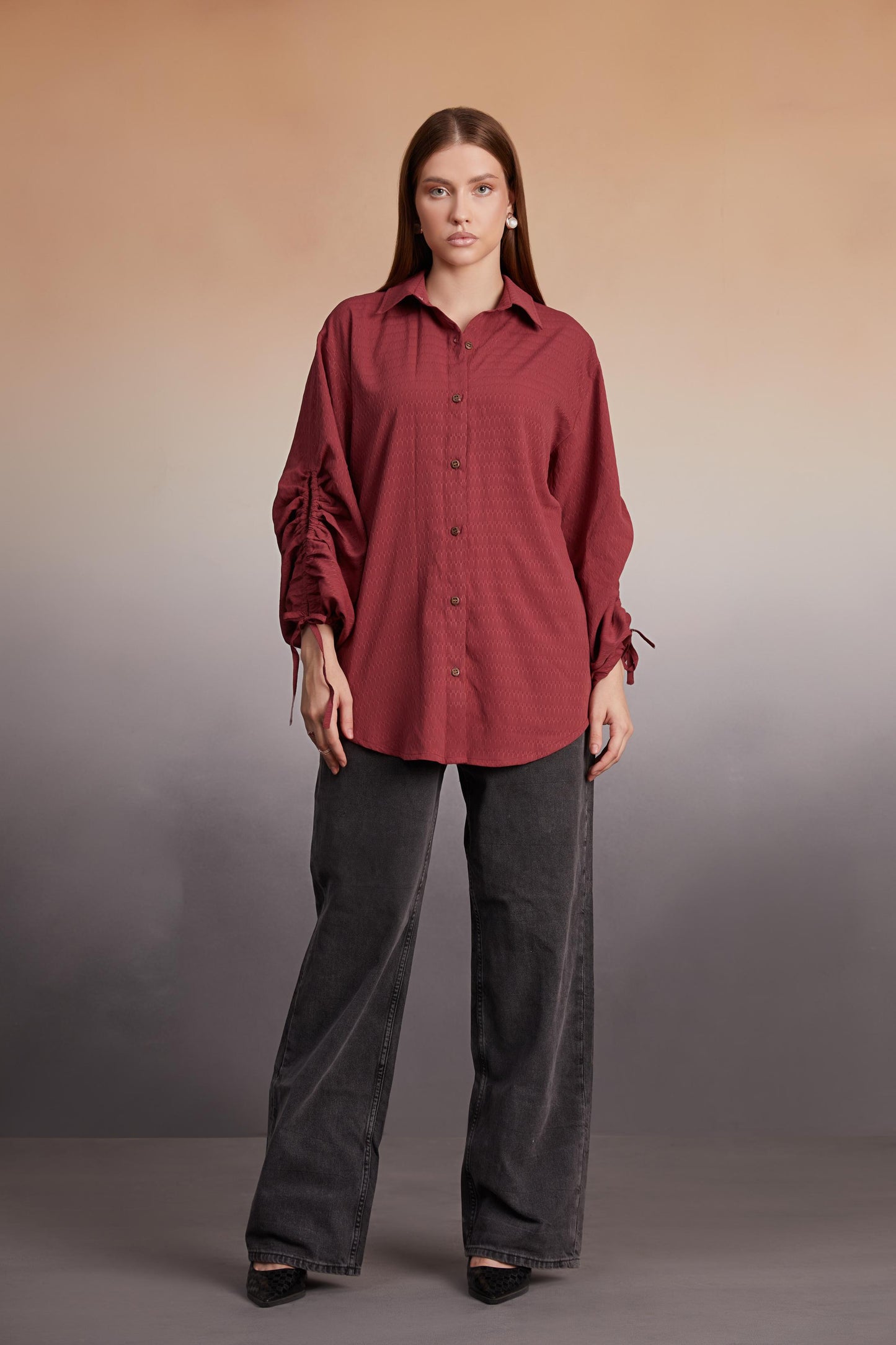 Rust Ruched Open-Back Shirt
