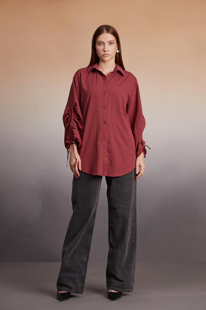 Rust Ruched Open-Back Shirt