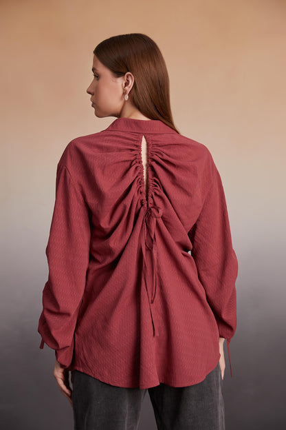 Rust Ruched Open-Back Shirt