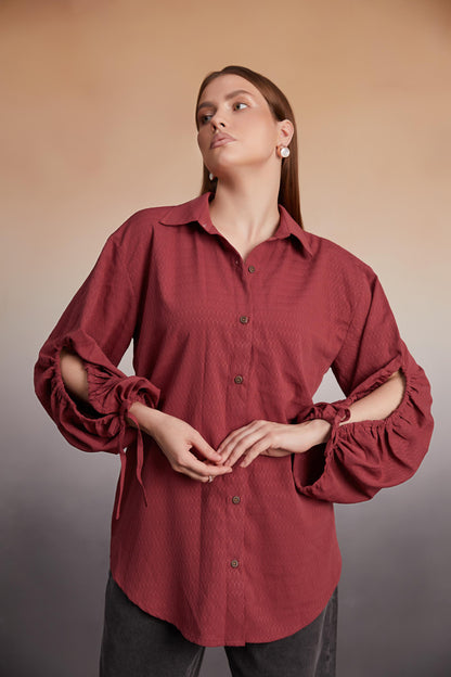 Rust Ruched Open-Back Shirt