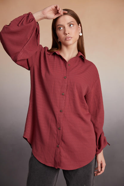 Rust Ruched Open-Back Shirt