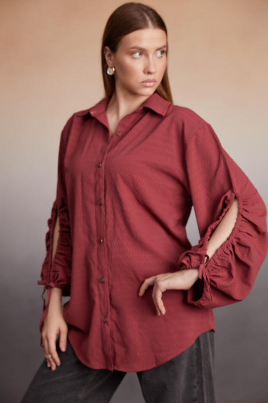 Rust Ruched Open-Back Shirt