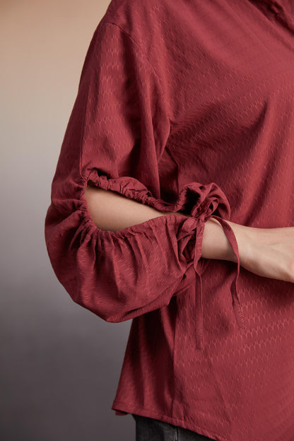 Rust Ruched Open-Back Shirt