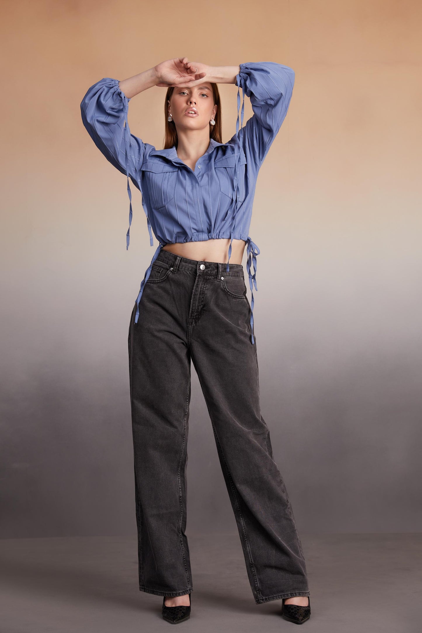 Cropped Utility Tie-Detail Shirt