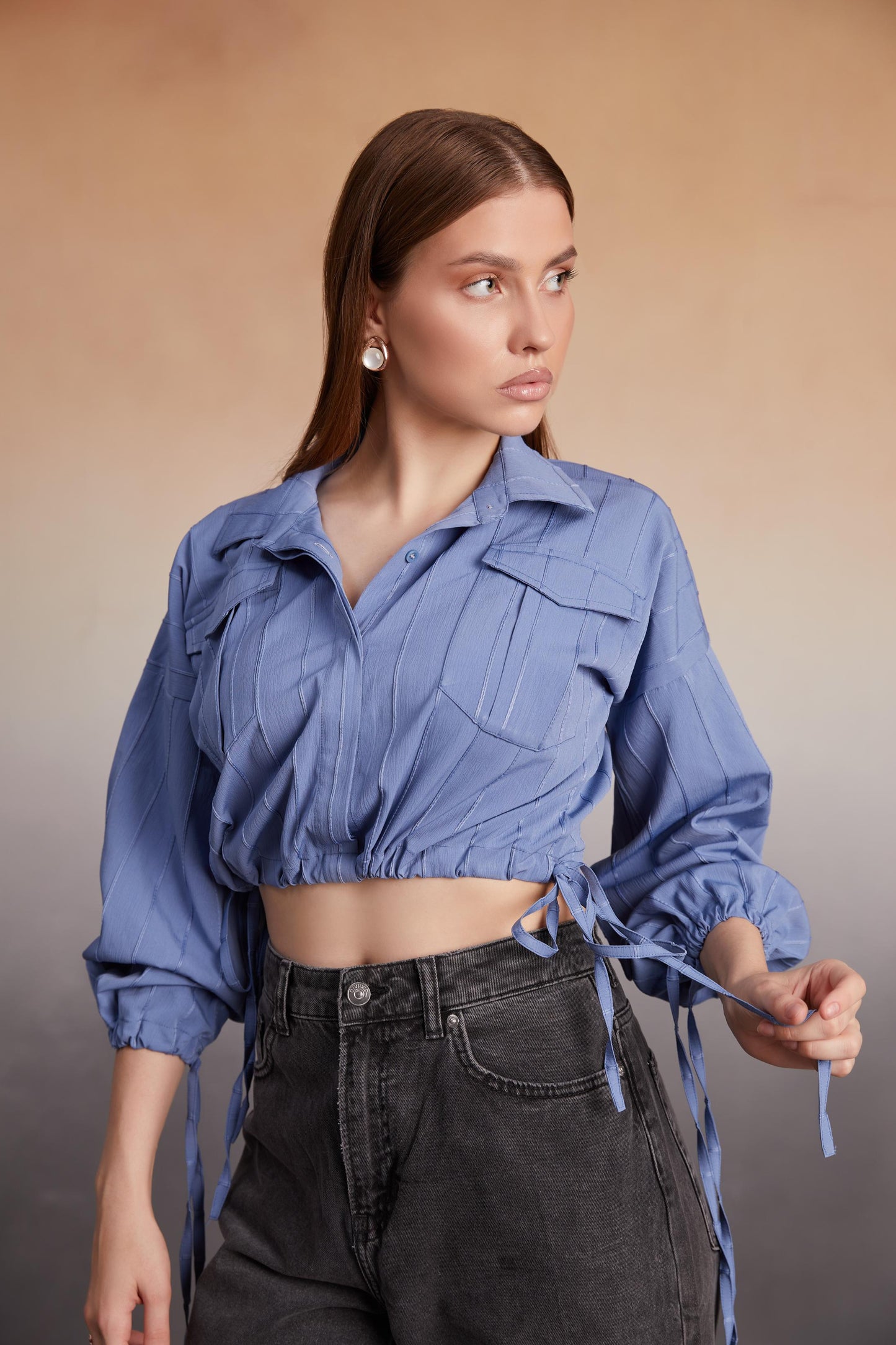 Cropped Utility Tie-Detail Shirt