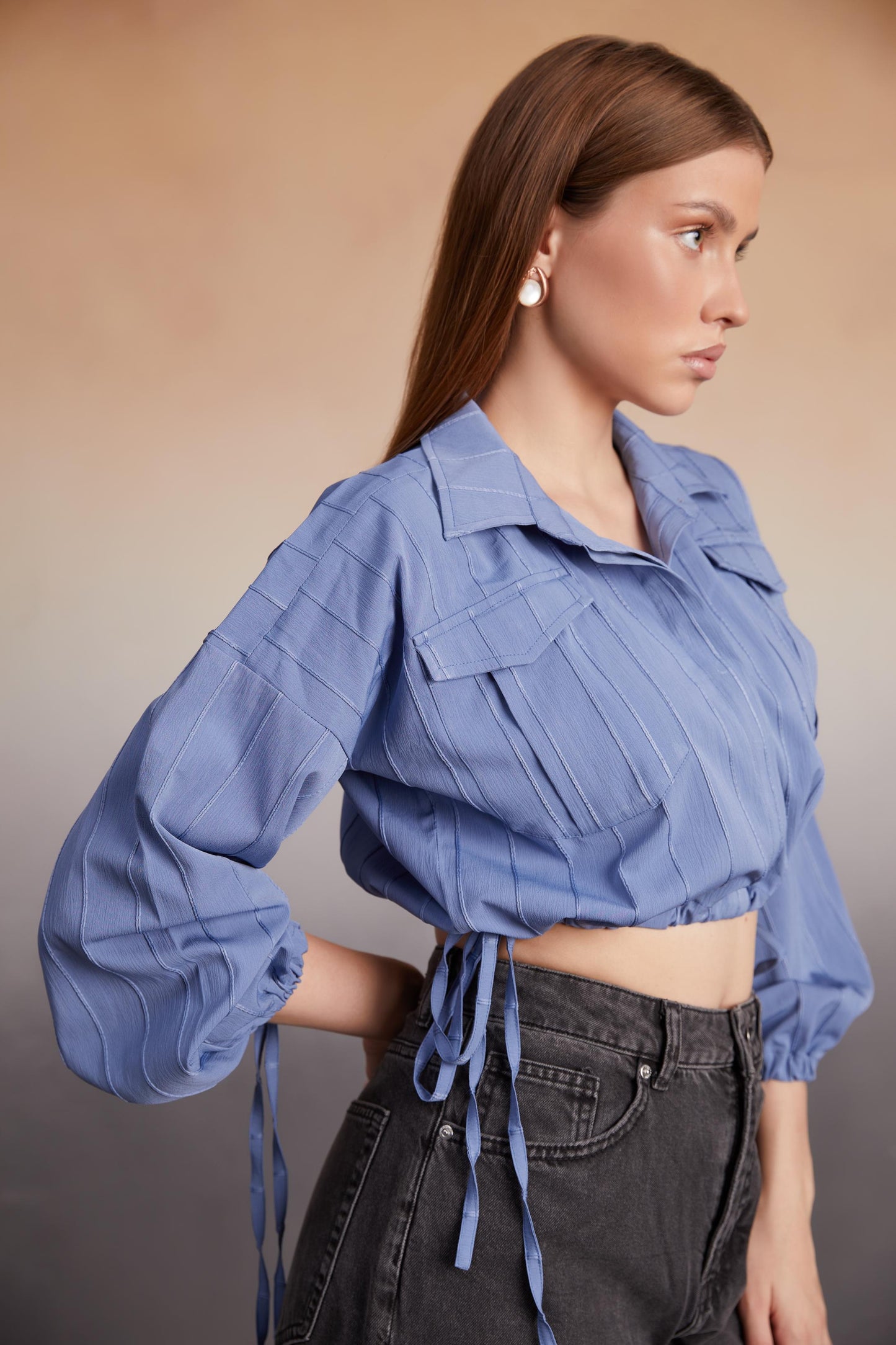 Cropped Utility Tie-Detail Shirt