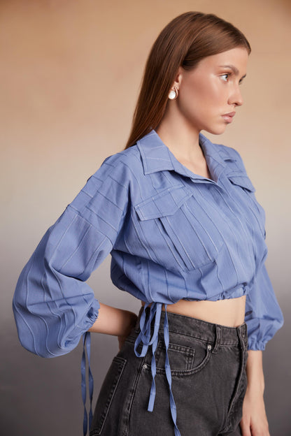 Cropped Utility Tie-Detail Shirt