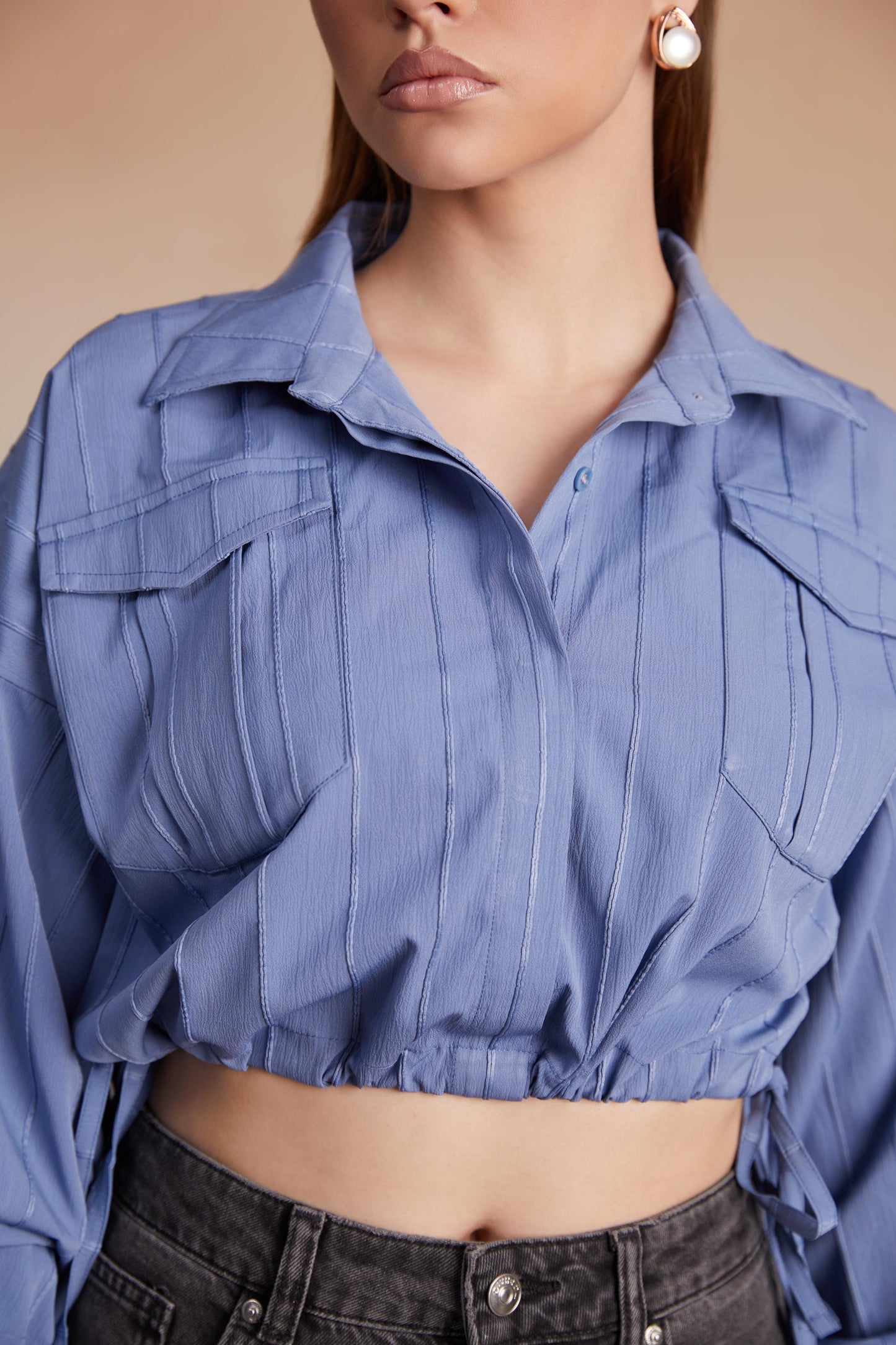 Cropped Utility Tie-Detail Shirt