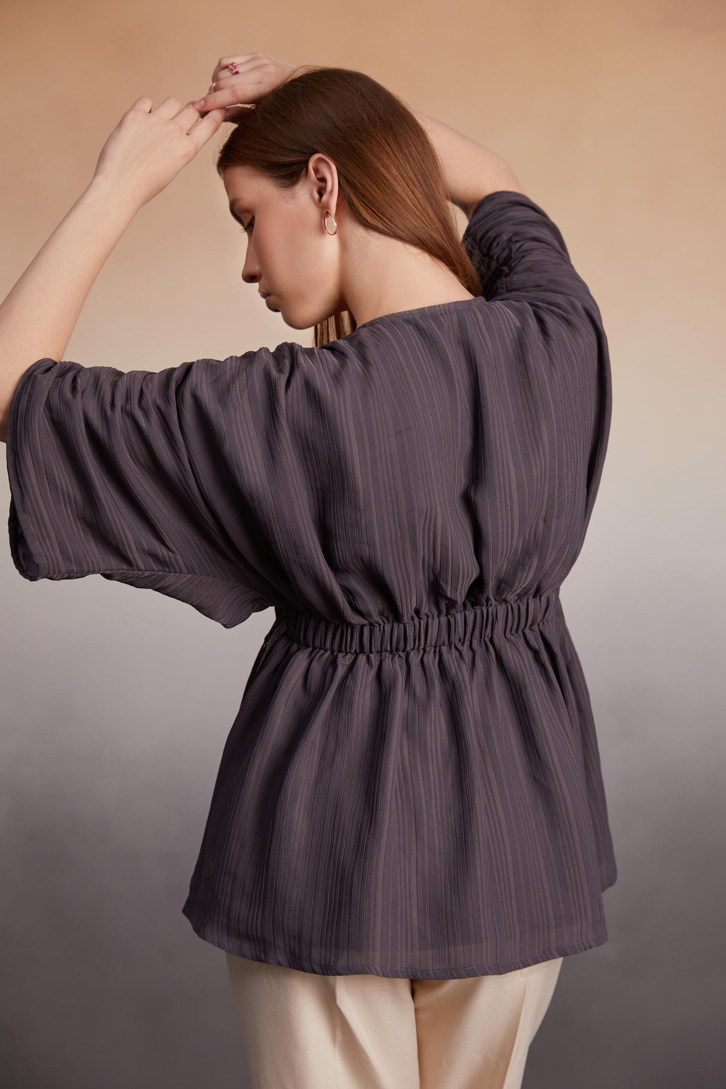 Charcoal Ruched Sleeve Tunic