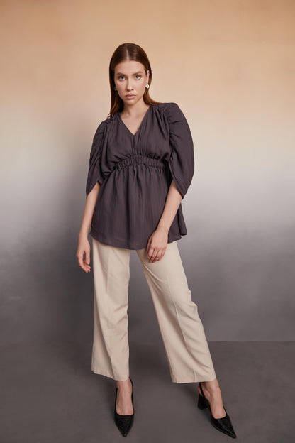 Charcoal Ruched Sleeve Tunic
