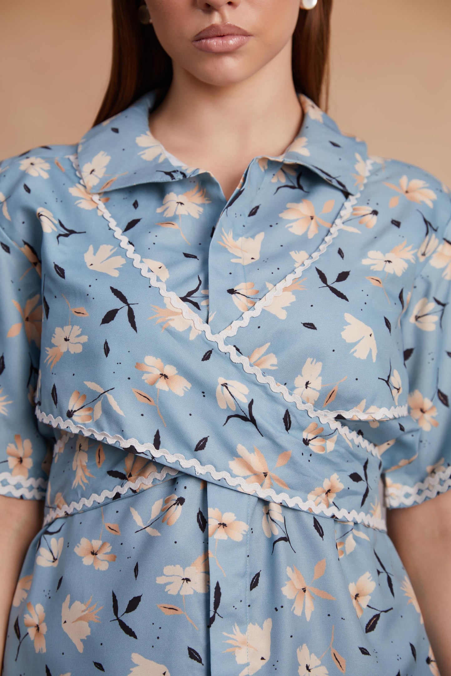 Powder Blue Floral Wrap Top