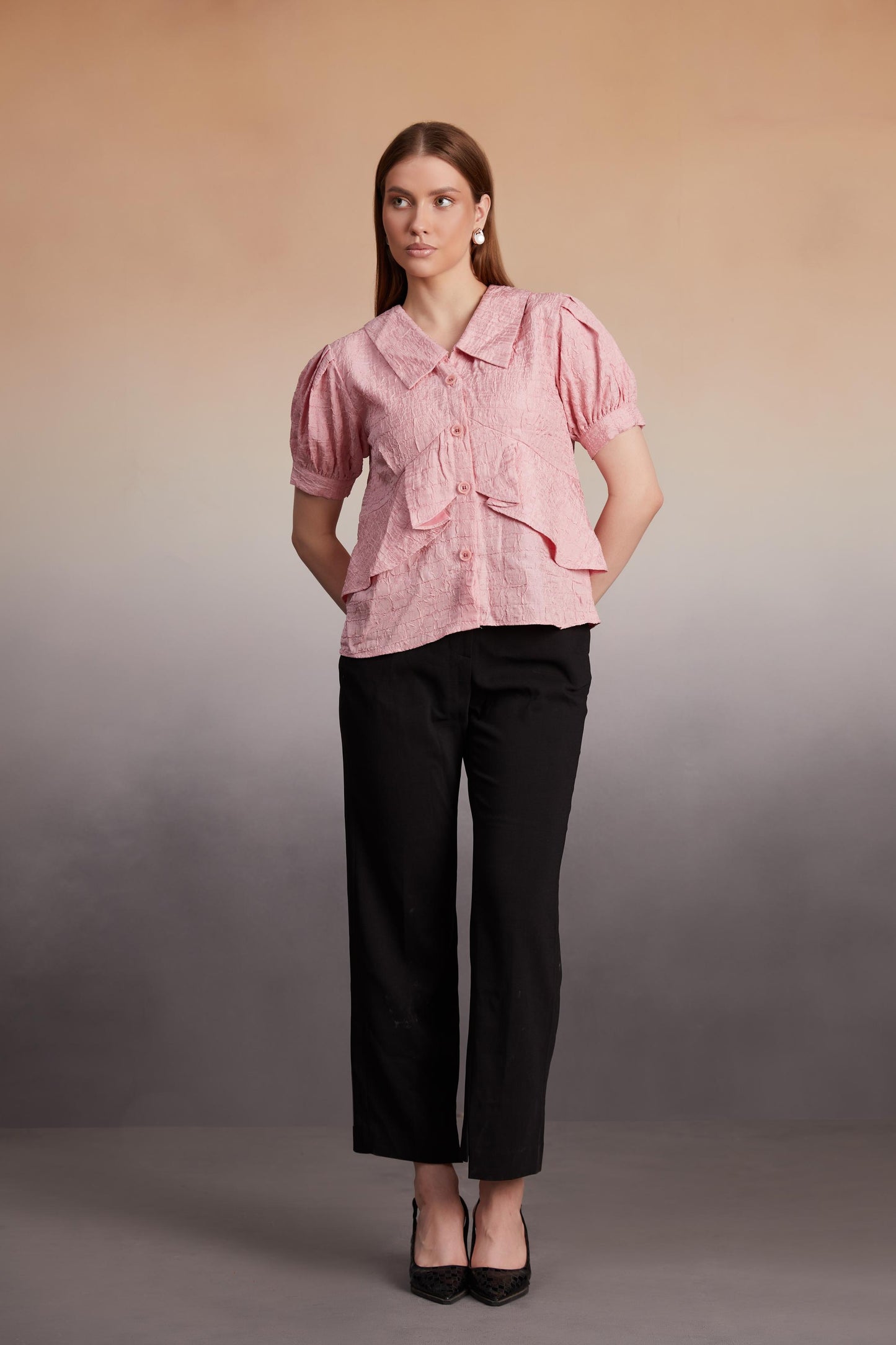 Blush Pink Textured Peplum Top