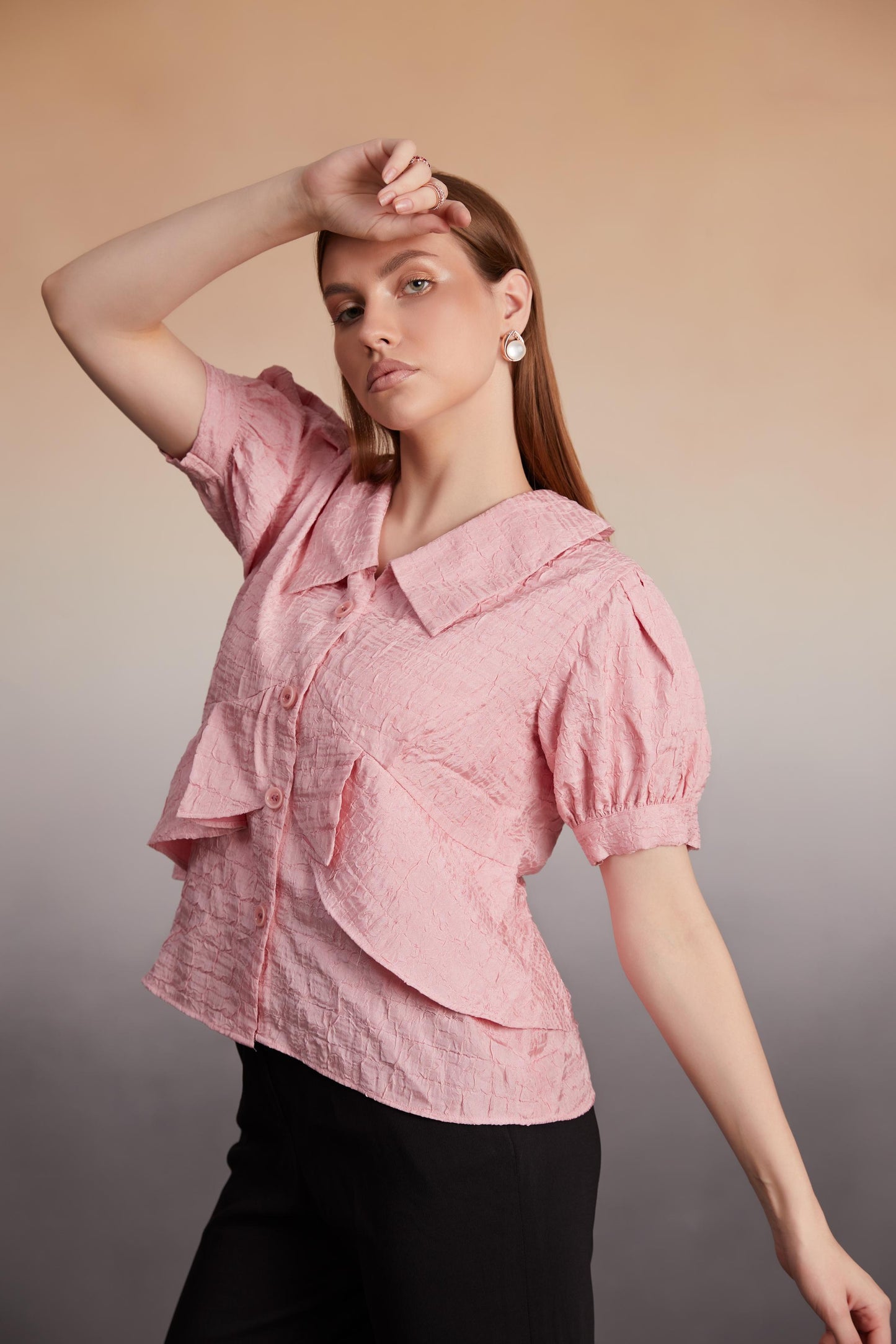 Blush Pink Textured Peplum Top