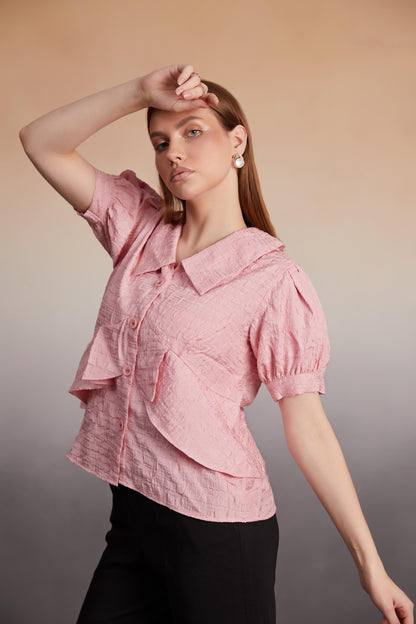 Blush Pink Textured Peplum Top
