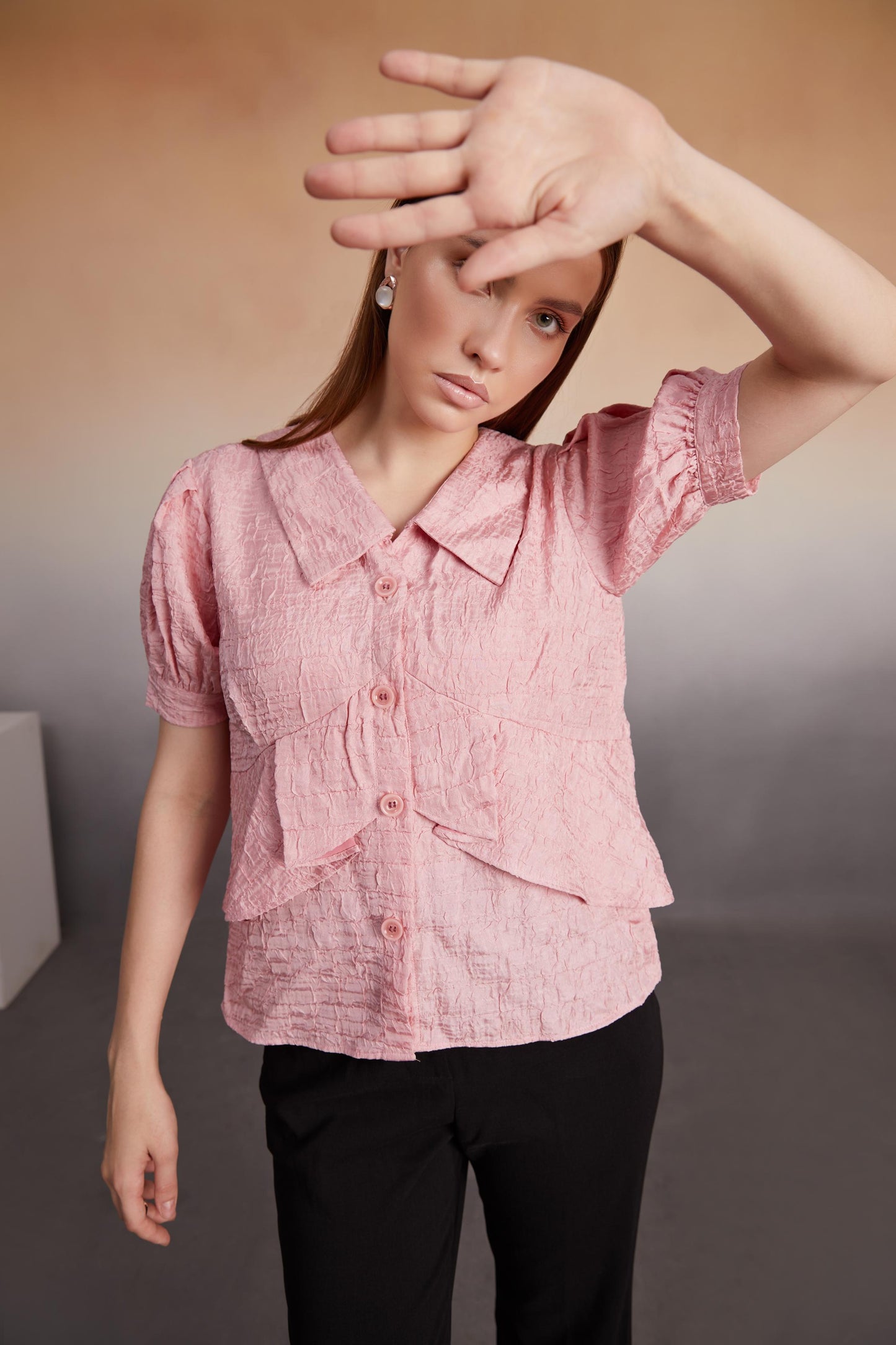 Blush Pink Textured Peplum Top