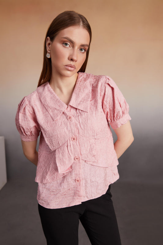 Blush Pink Textured Peplum Top