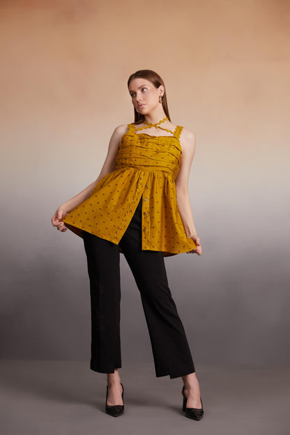 Mustard Halter Strap Peplum Top