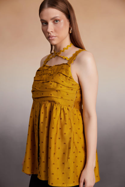 Mustard Halter Strap Peplum Top