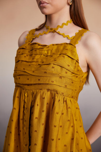 Mustard Halter Strap Peplum Top