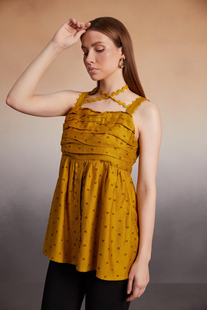 Mustard Halter Strap Peplum Top