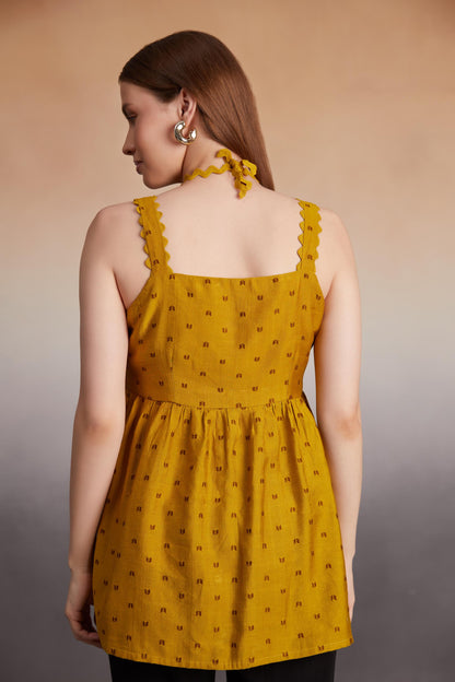 Mustard Halter Strap Peplum Top