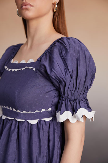 Indigo Scalloped Trim Peplum Top